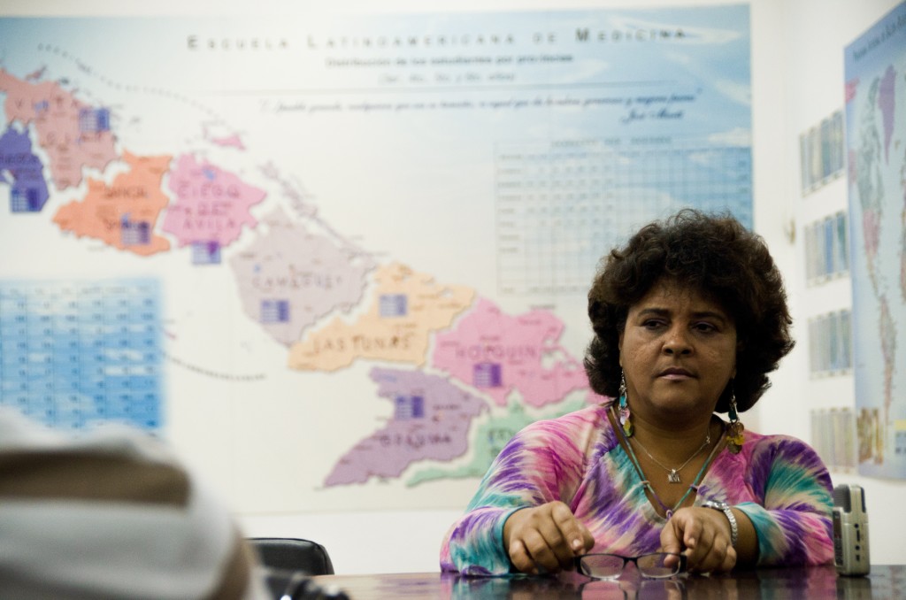 Maritza Gonzalez-Bravo, the director of ELAM explains how medical school in Cuba works and what differences there are from schools in other countries. (Photo by Frank Posillico)